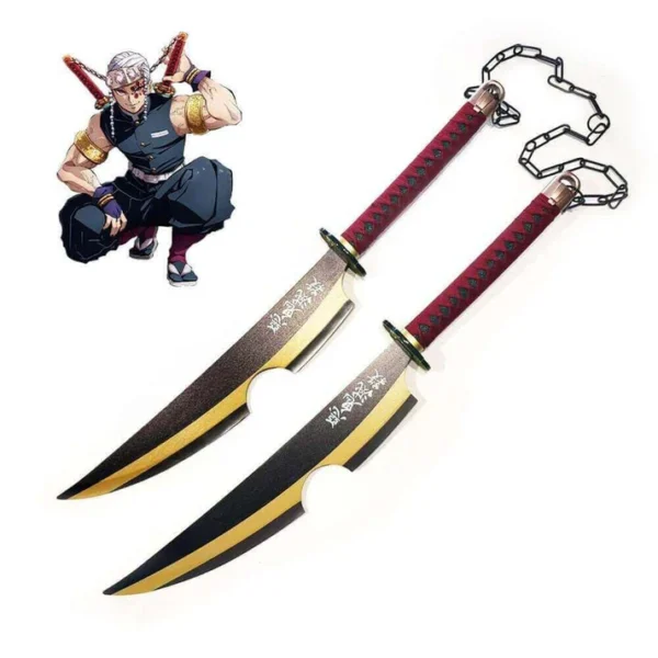 Demon Slayer Tengen Uzui Amber Nichirin Twin Blade Swords – Legendary Destroyer of Demons