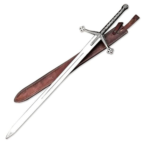 38" Handmade Stainless Steel Rat-Tail Scottish Claymore Sword With Leather Sheath