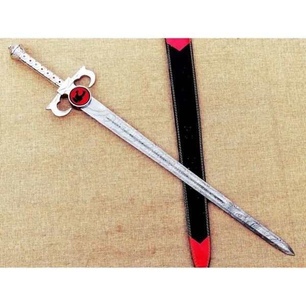 Hand-Forged Damascus Steel Thundercats Lion-O Sword of Omens Replica with Leather Sheath – Battle Ready