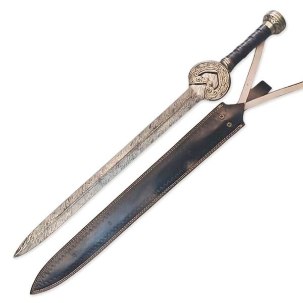 Handmade Damascus Steel 38 inches King Theoden Herugrim Sword Lord Of The Ring Sword Battle Ready With Leather Sheath
