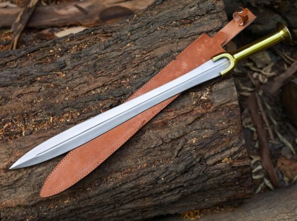 Handmade Stainless Steel Double Edge Riptide Backbiter Sword with Leather Sheath & Wall Plaque greek sword riptide